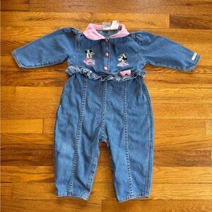 Vintage 90s Disney Mickey Mouse Minnie Bodysuit, One Piece Denim, Baby 18 Months